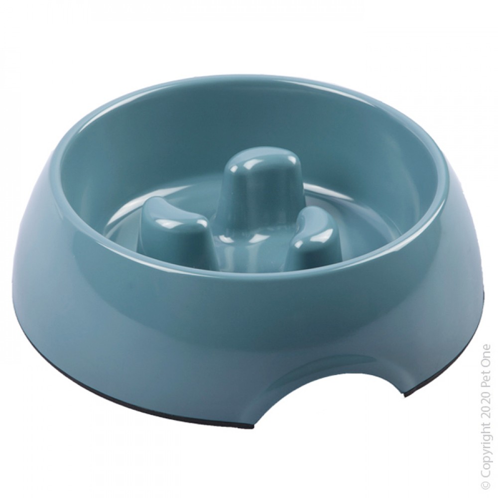 Pet One Melamine Bowl Round Slow Down Feeder 300ml Blue Stone