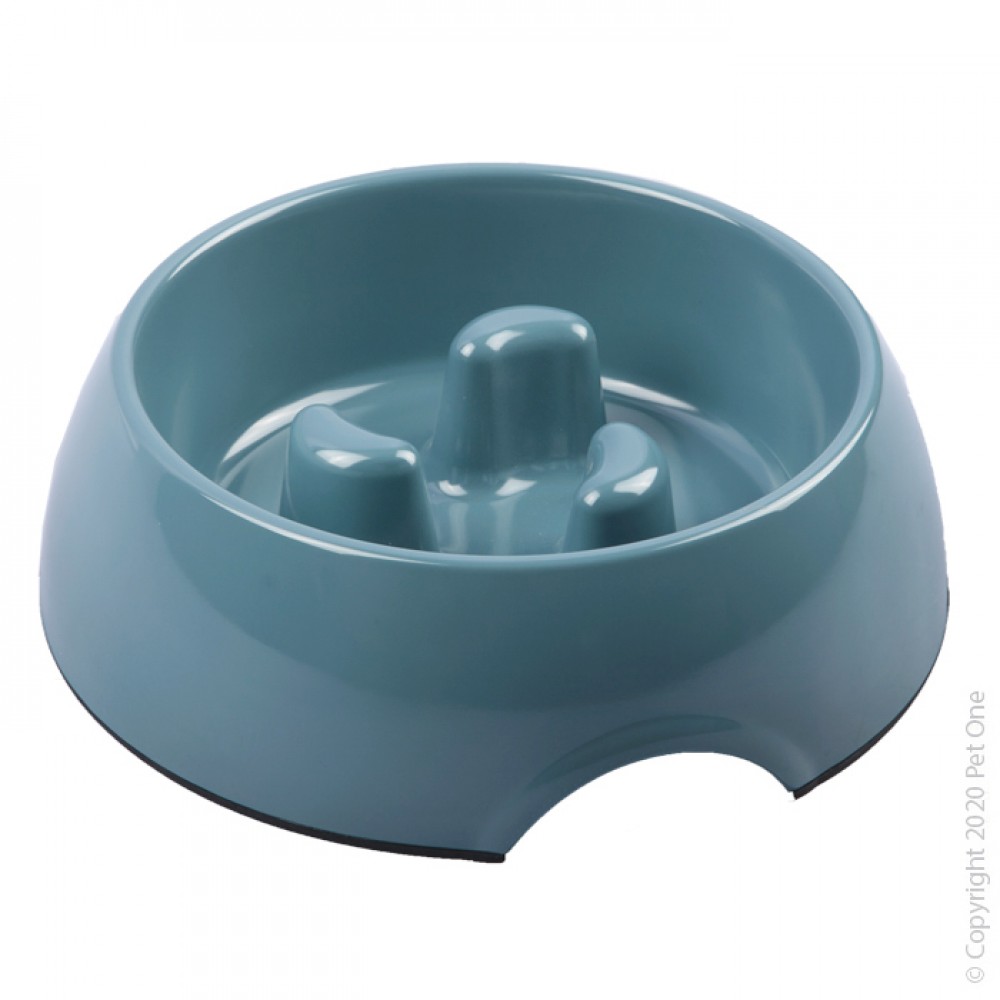 Pet One Melamine Bowl Round Slow Down Feeder 140ml Blue Stone