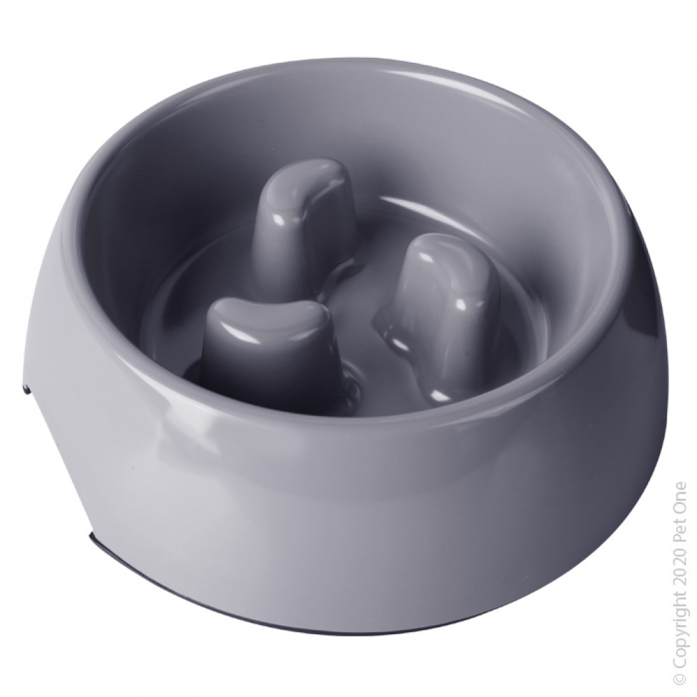 Pet One Melamine Bowl Round Slow Down Feeder 1200ml Light Grey
