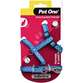 Pet One Harness & Lead Set for Cat & Kitten Reflective and Adjustable 10mm x 15-22.5cm Blue