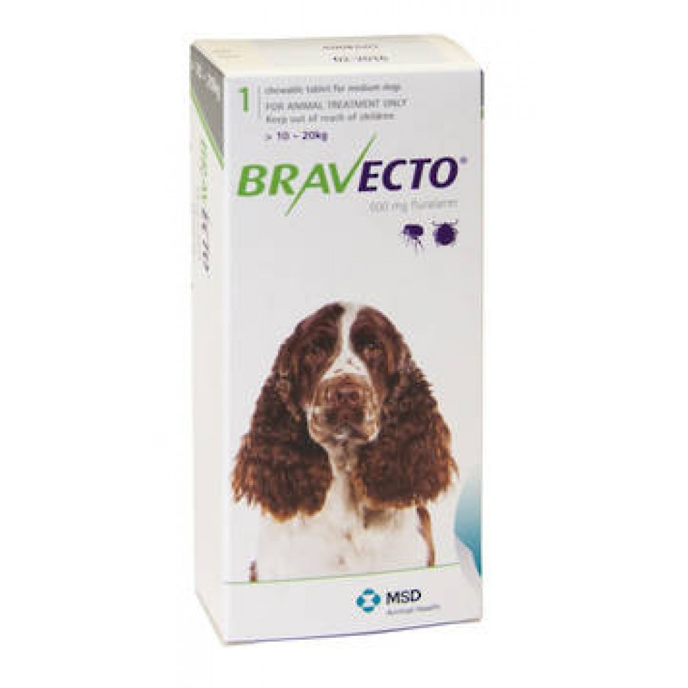 Bravecto  Chewable Flea & Tick  Treatment for Medium Dogs (Green 10 - 20kg)