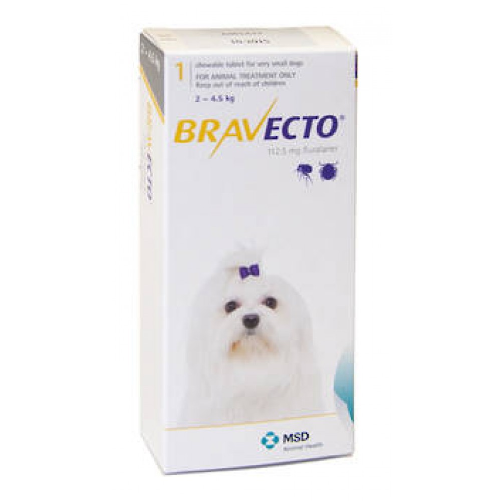 Bravecto  Chewable Flea & Tick Treatment for Xsmall Dogs (Yellow 2 - 4.5kg)